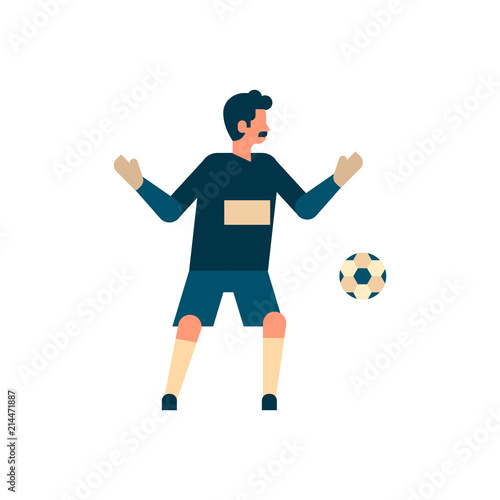 Football player goalkeeper with ball isolated sport championship flat character full length vector illustration