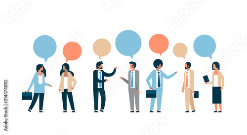 mix race business people chat bubble communication concept isolated man woman relationship horizontal flat full length vector illustration