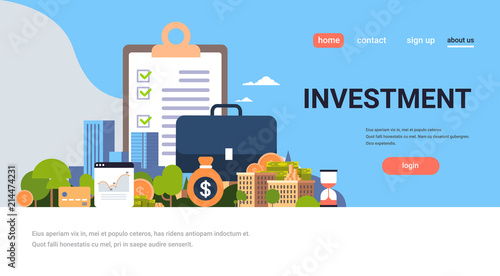 checklist survey investment property business concept money graph buildings finance investments horizontal flat copy space vector illustration