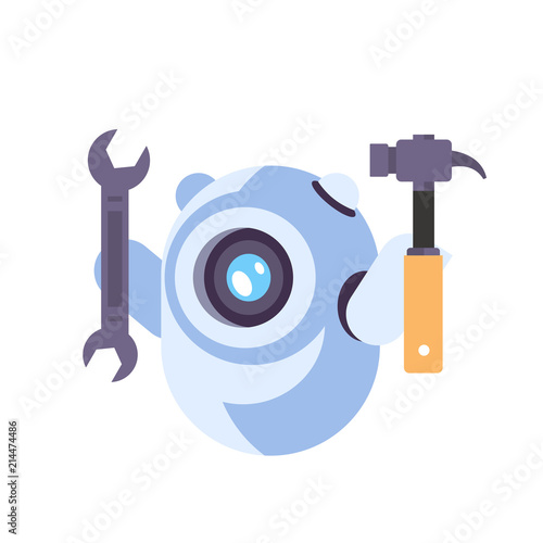 Chat bot robot wrench service repair concept artificial intelligence chatbot technology isolated flat vector illustration