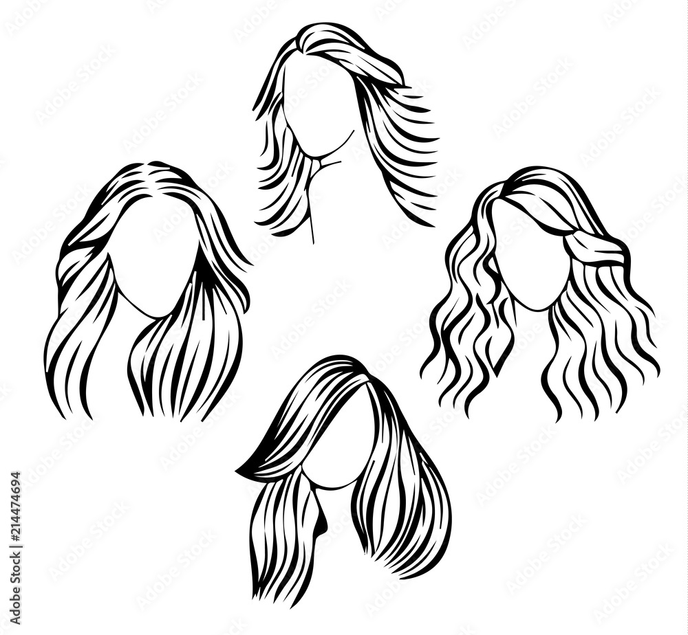 face icons with hair, vector