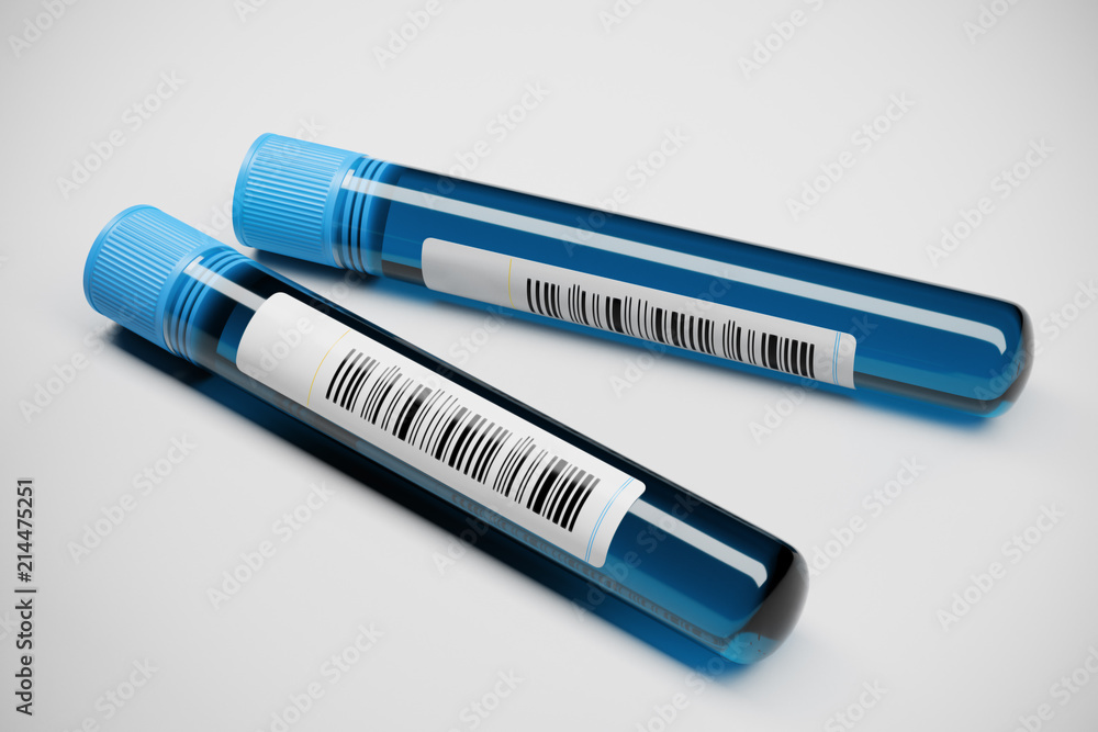 Two blue test tube with blood for medical experience. 3d rendering Two blue test tube with blood for medical experience. 3d rendering
