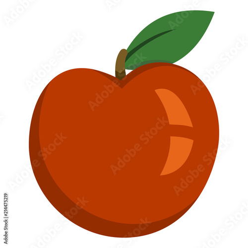 Vector Single Color Flat Icon - Red Apple Fruit with a Leaf