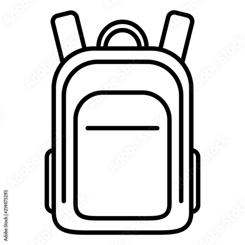Vector Single Black Outline Icon - School Bag. Plain Backpack.