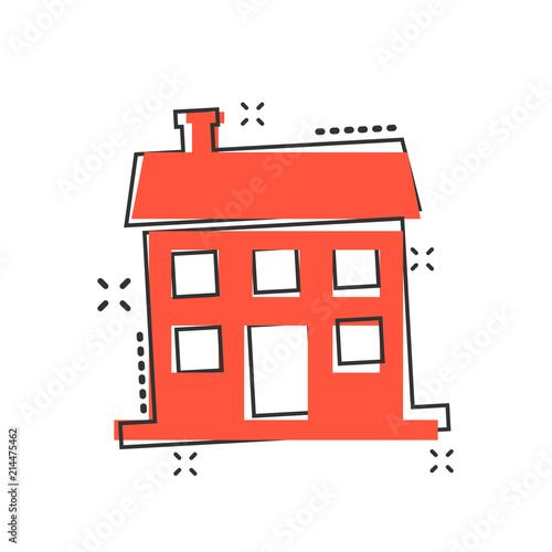 Vector cartoon house icon in comic style. Building sign illustration pictogram. House business splash effect concept.