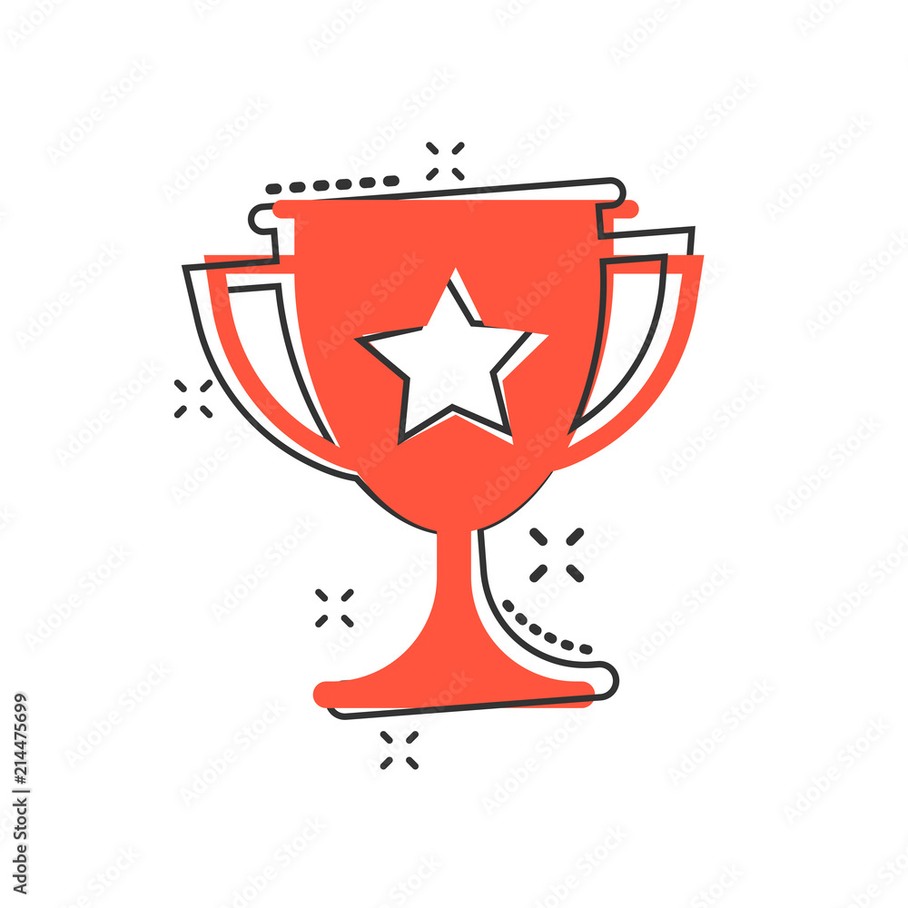 Vector cartoon trophy cup icon in comic style. Winner sign illustration pictogram. Award prize business splash effect concept. Vector cartoon trophy cup icon in comic style. Winner sign illustration pictogram. Award prize business splash effect concept.