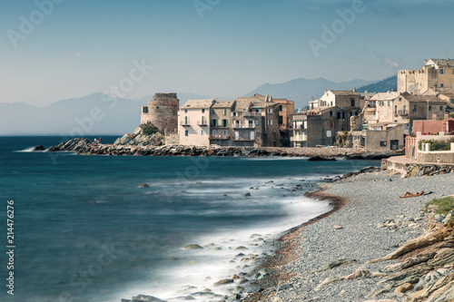 Village and shingle beach of Erbalunga in Corsica