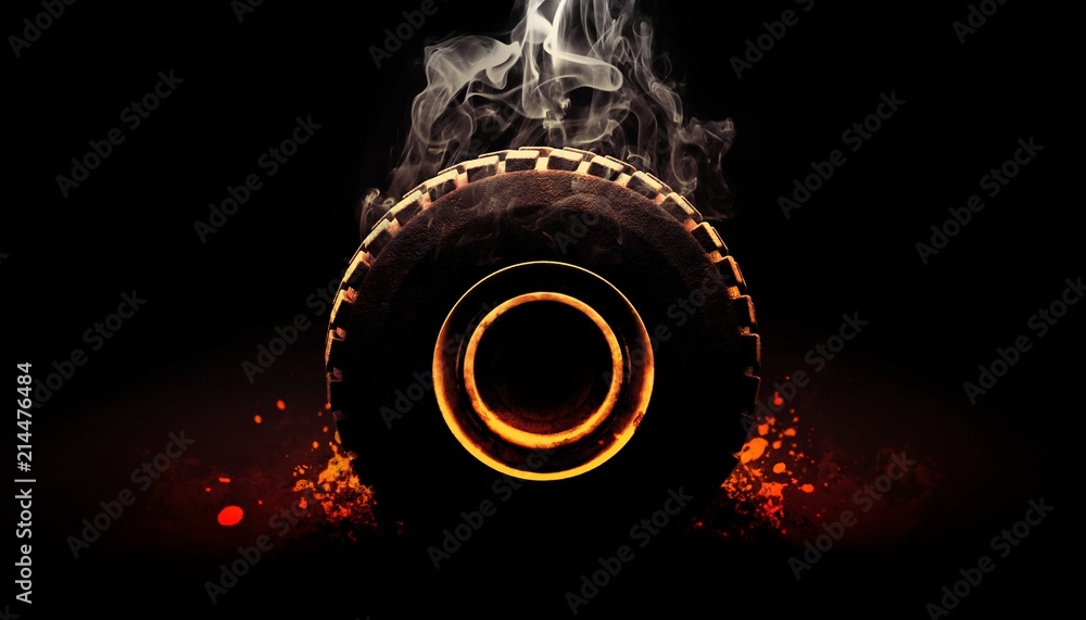 Off road tire with smoke 3d render