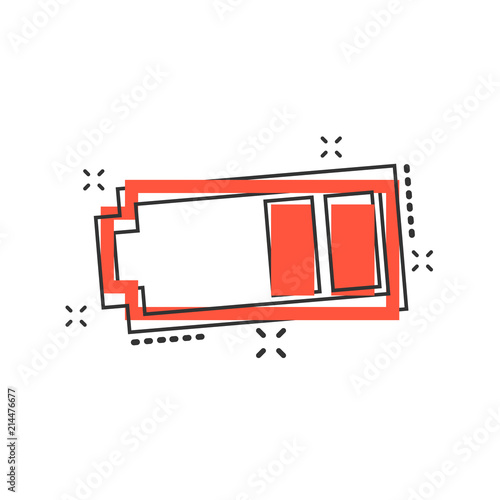 Vector cartoon battery charge level indicator sign icon in comic style. Battery sign illustration pictogram. Accumulator business splash effect concept.