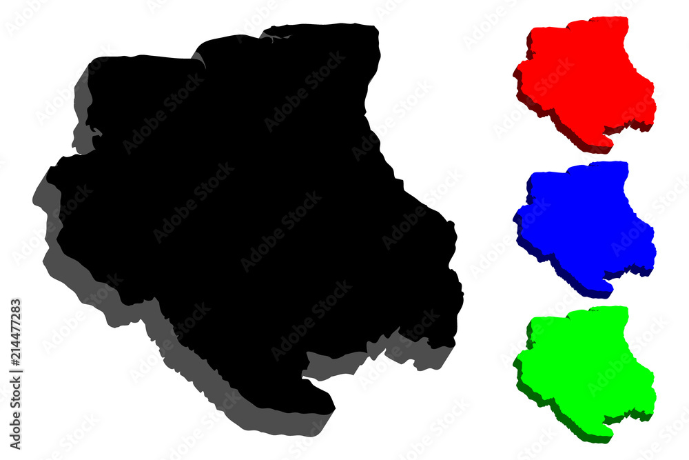 3D map of Suriname (Republic of Suriname, Surinam) - black, red, blue and green - vector illustration 3D map of Suriname (Republic of Suriname, Surinam) - black, red, blue and green - vector illustration