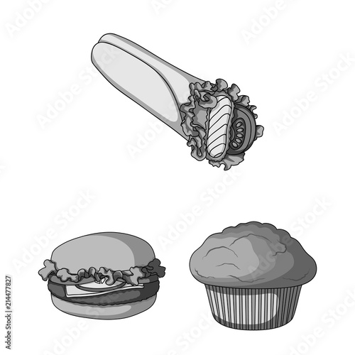 Fast food monochrome icons in set collection for design.Food from semi-finished products vector symbol stock web illustration.