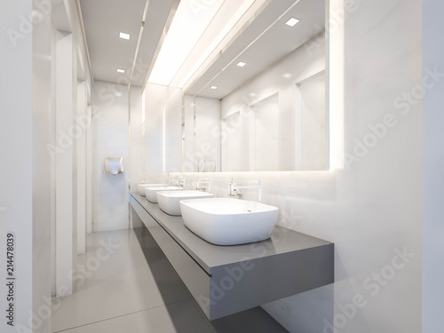 Interior of public toilet with ceramic basin   3d rendering