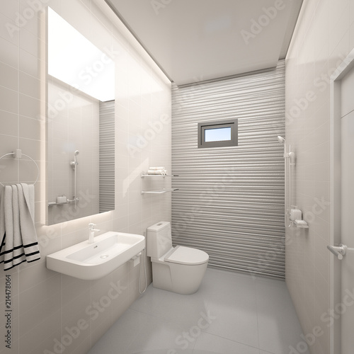 Toilet with texture tile wall in home , 3d rendering