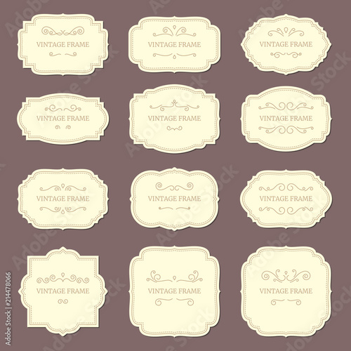 Vintage label frames. Old ornamental labels, fashion product tag. Retro frame vector template