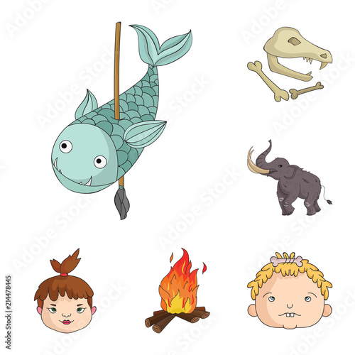 Life in the Stone Age cartoon icons in set collection for design. Ancient people vector symbol stock web illustration.