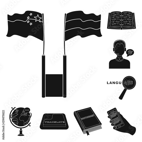 Translator and linguist black icons in set collection for design. Interpreter vector symbol stock web illustration.