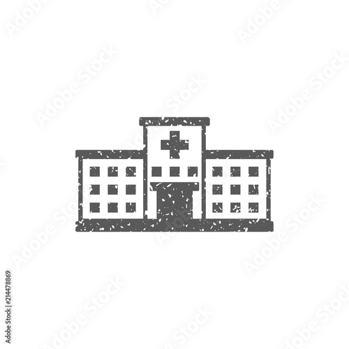 Hospital building icon in grunge texture. Vintage style vector illustration.