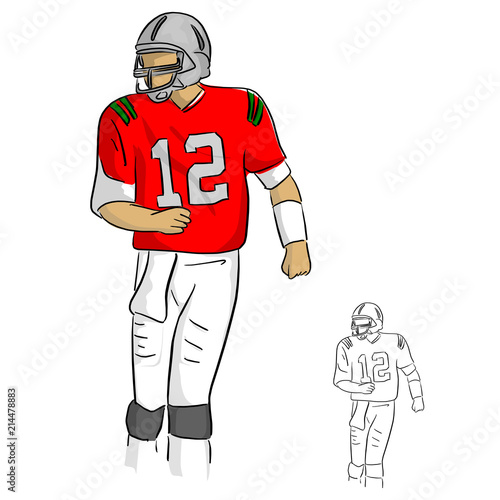 amrican football player number twelve in red jersey shirt vector illustration sketch doodle hand drawn with black lines isolated on white background