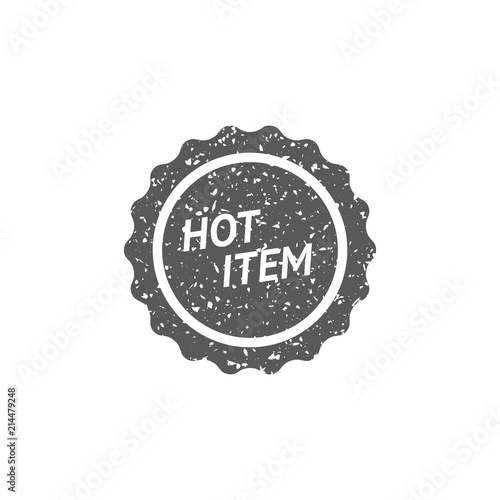 Hot item badge icon in grunge texture. Vintage style vector illustration.