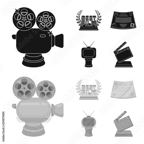 Silver camera. A bronze prize in the form of a TV and other types of prizes.Movie award,sset collection icons in black,monochrom style vector symbol stock illustration web. photo