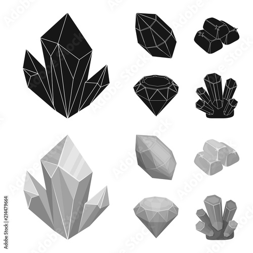 Crystals, minerals, gold bars. Precious minerals and jeweler set collection icons in black,monochrom style vector symbol stock illustration web.