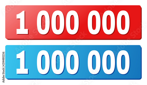 1 000 000 text on rounded rectangle buttons. Designed with white title with shadow and blue and red button colors.