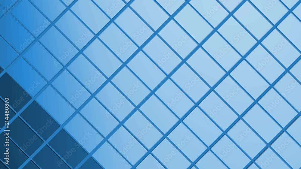 Abstract animated blue computer background screen saver with rotating rectangles 3D render with directional light source effect Abstract animated blue computer background screen saver with rotating rectangles 3D render with directional light source effect
