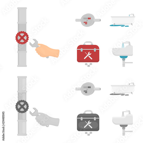 Water meter, bath and other equipment.Plumbing set collection icons in cartoon,monochrome style vector symbol stock illustration web.