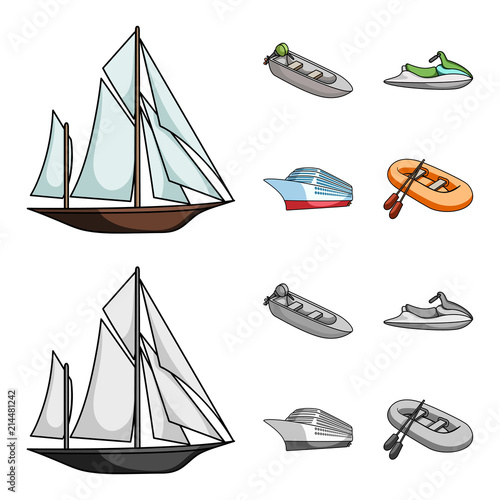 Ancient sailboat, motor boat, scooter, marine liner.Ships and water transport set collection icons in cartoon,monochrome style vector symbol stock illustration web.