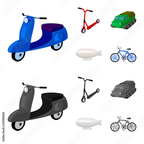 Motorcycle, scooter, armored personnel carrier, aerostat types of transport. Transport set collection icons in cartoon,monochrome style vector symbol stock illustration web.