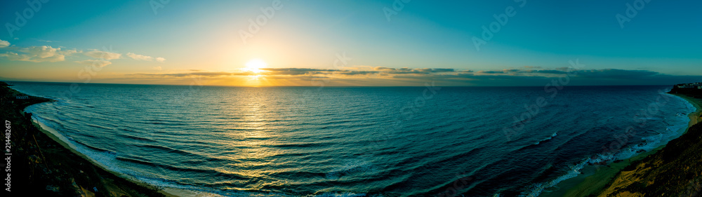Panorama of Sunset at sea shore