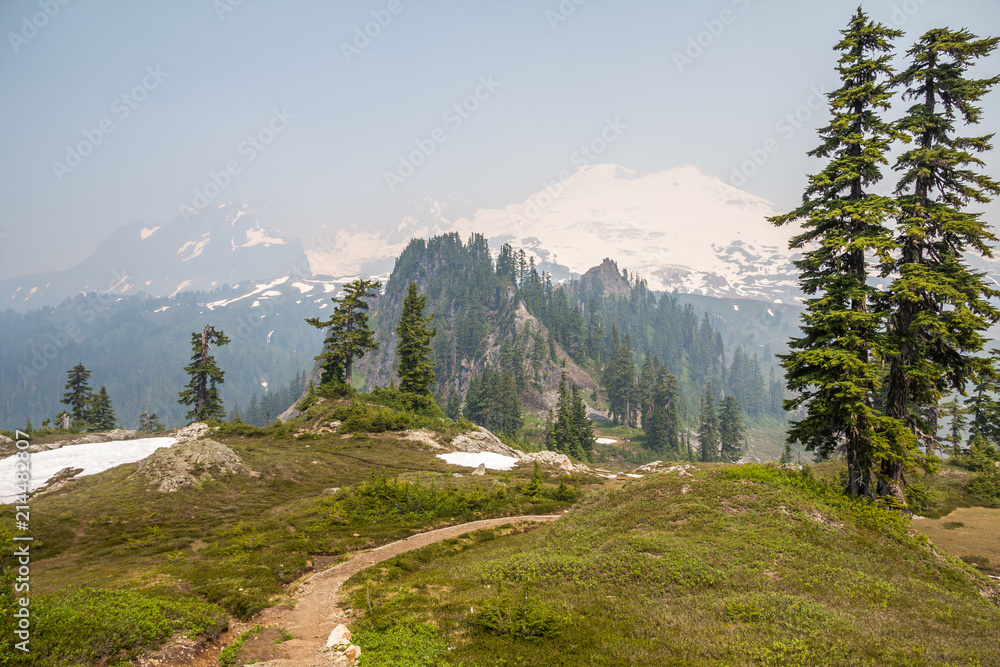 Mount Baker, shrouded in smoky haze from forest fires, 2017.