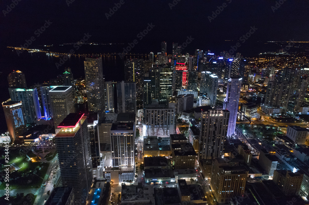 Fototapeta premium Aerial drone image Downtown Miami at night