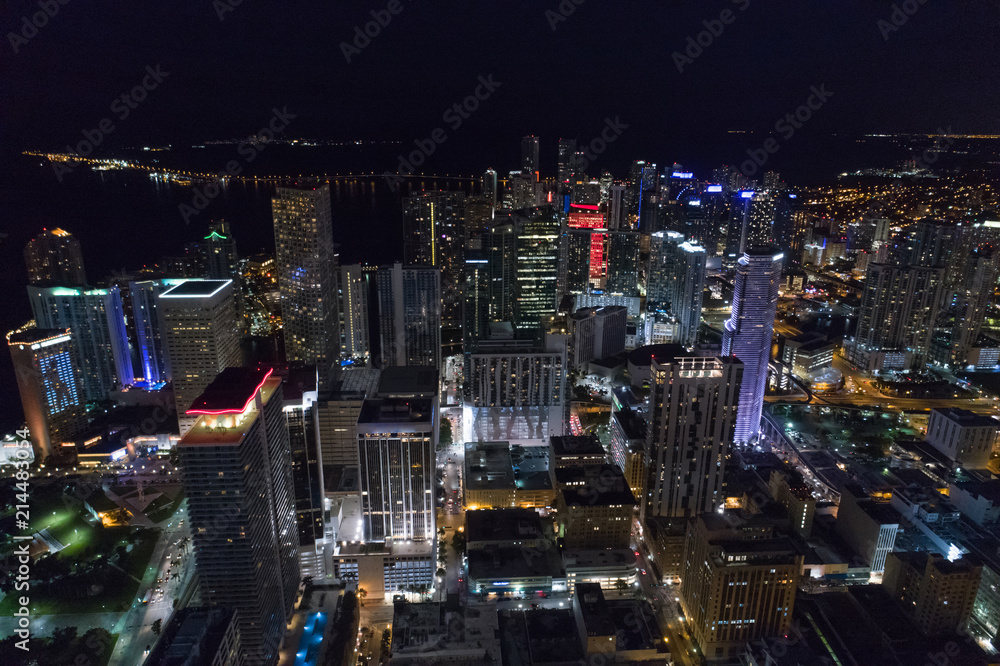 Aerial drone image Downtown Miami at night