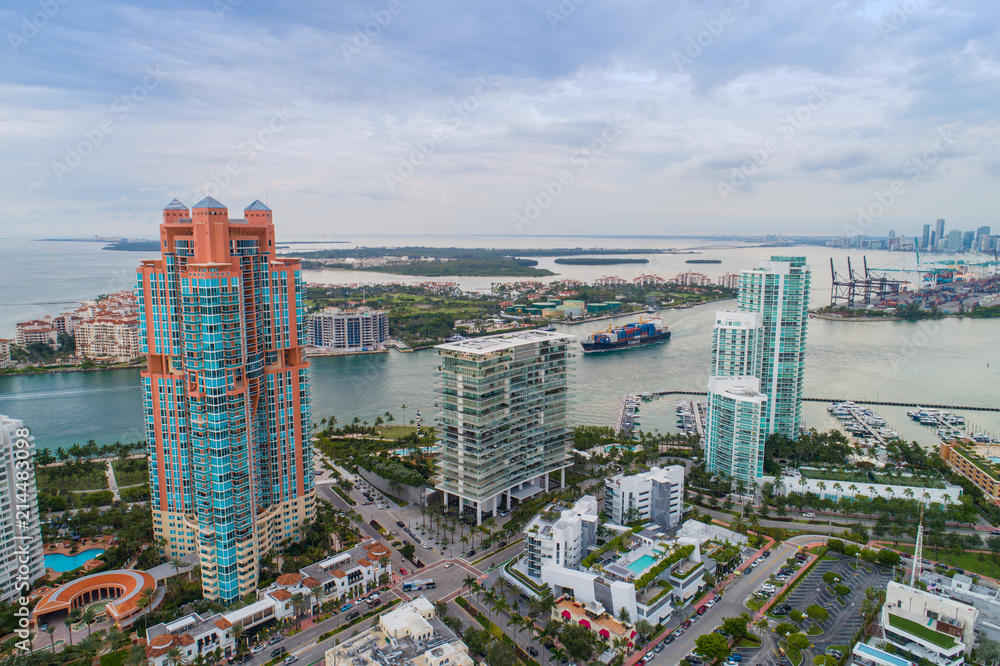Aerial Miami Beach South Pointe Washington Avenue and park