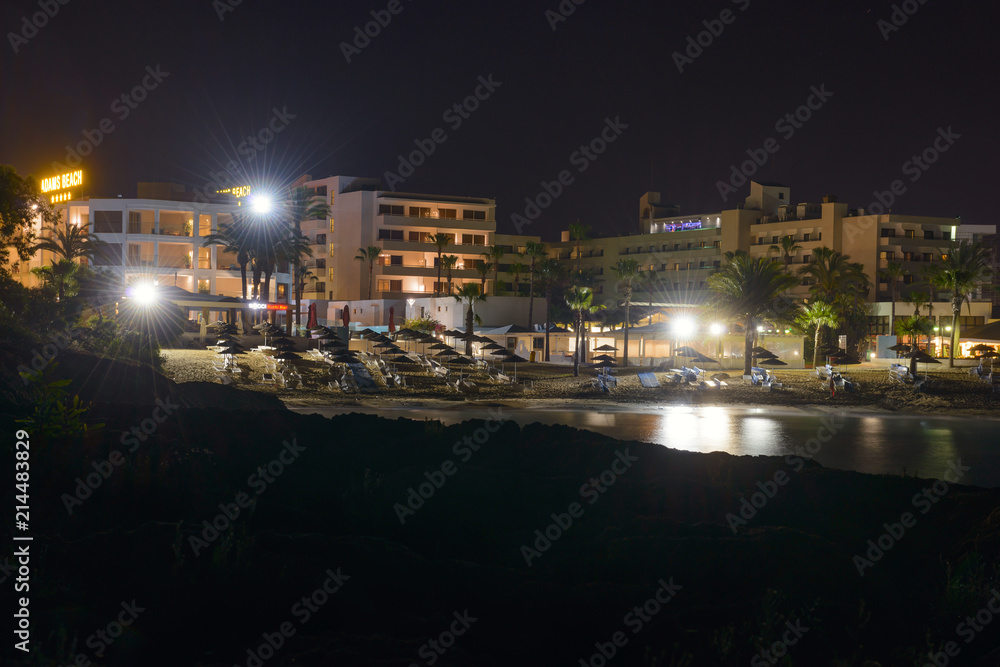 April 29, 2014: The hotel Adams Beach in the night. Ayia Napa. Cyprus.