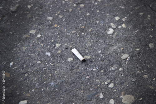 A cigarette butt lying on the asphalt. goby