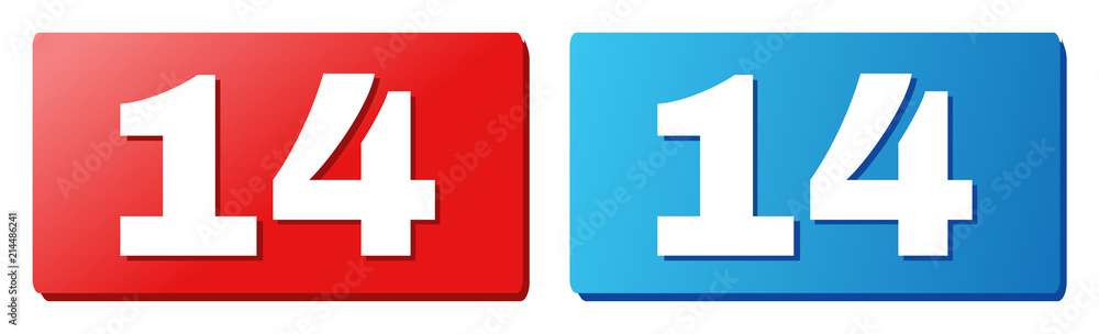 Fototapeta premium 14 text on rounded rectangle buttons. Designed with white caption with shadow and blue and red button colors.