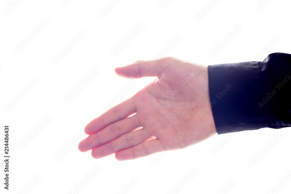 Man hand ready to help or receive isolated on white background