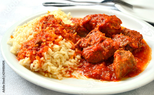 Moshari Kokkinisto or Tas Kebap (Greek Veal Stew in a Tomato Sauce) Greek dish beef menu.