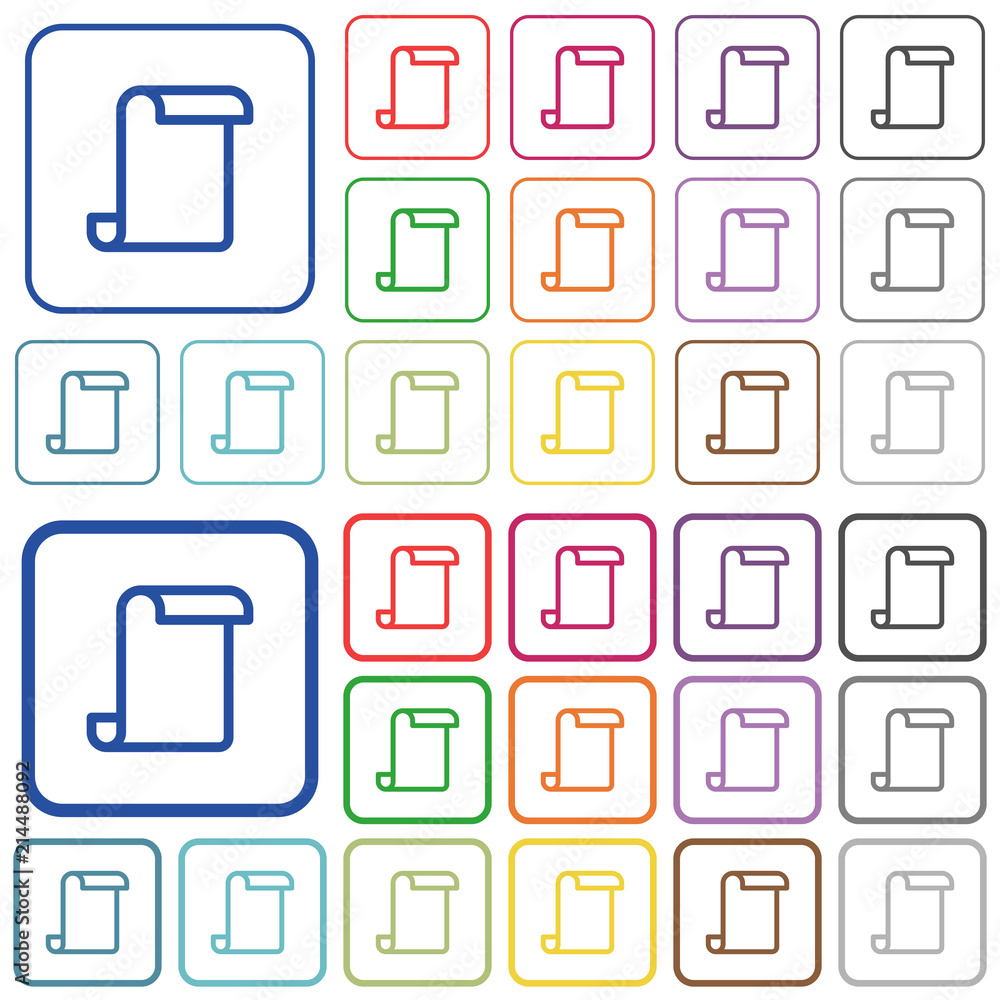 Blank paper scroll outlined flat color icons