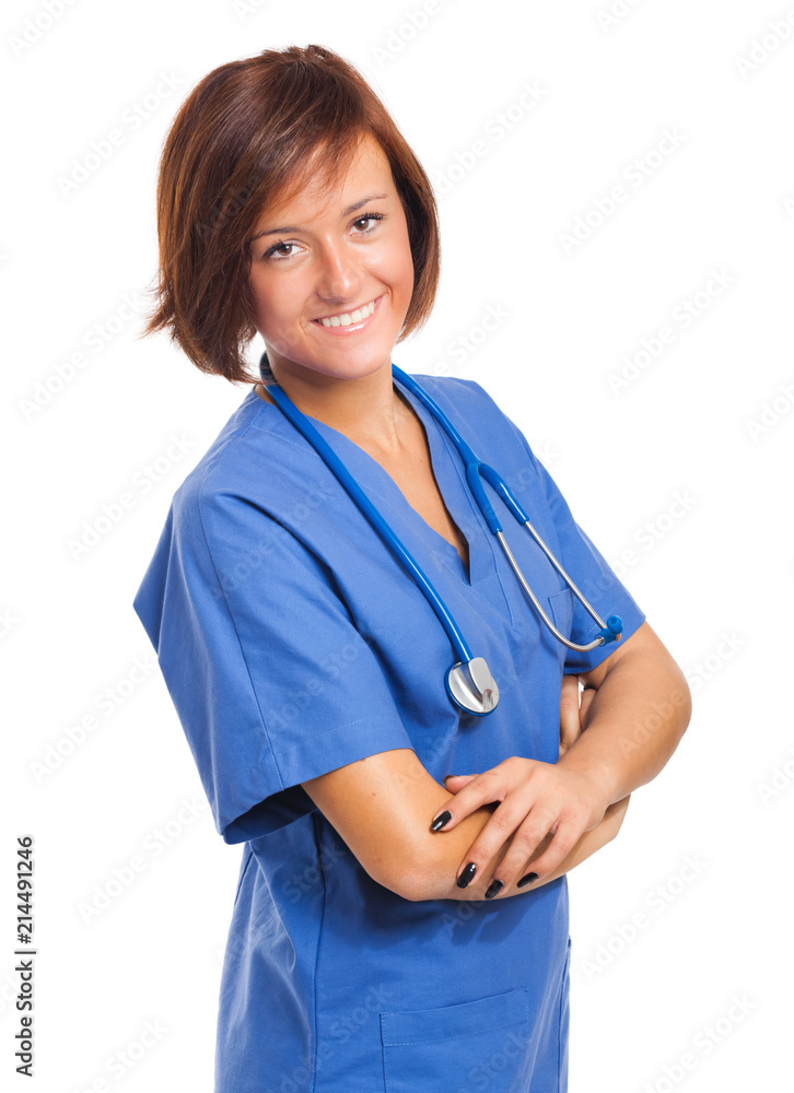 Beautiful smiling nurse isolated on white Beautiful smiling nurse isolated on white