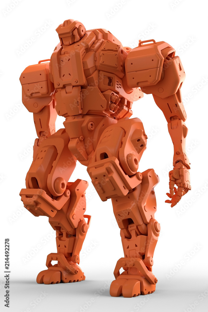 3D print of the sci-fi mech soldier standing on a white background. 3d  printed model
