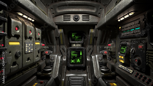 Canvas Print Inside view of the sci-fi cabin of the pilot