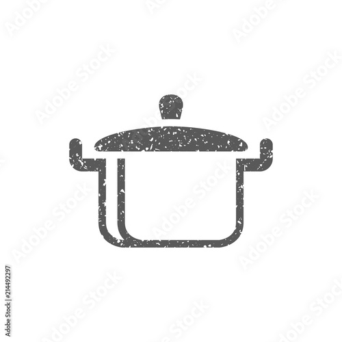 Cooking pan icon in grunge texture. Vintage style vector illustration.
