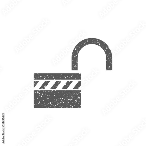 Padlock unlocked icon in grunge texture. Vintage style vector illustration.