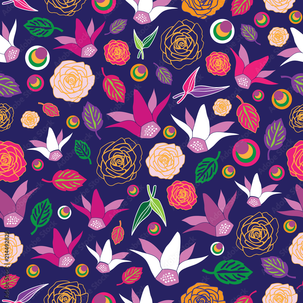 Flowers Festival-Flowers in Bloom Seamless Repeat Pattern. Pattern Background.