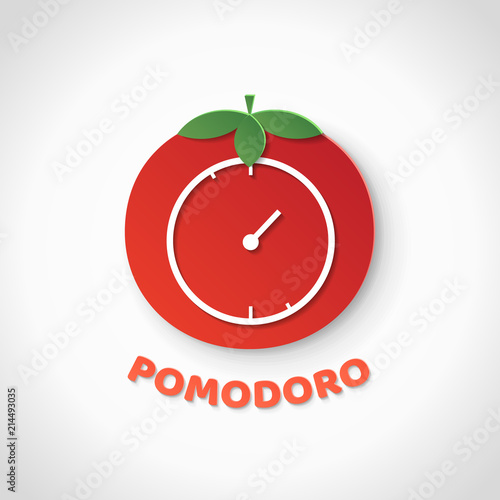 Pomodoro technique. Paper art realistic vector illustration with pomodoro clock. Time management.