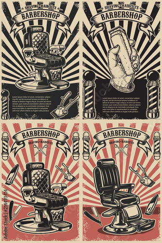 Set of barber shop poster templates. Design element for logo, label, emblem, sign, poster.