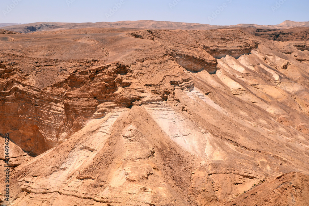 mountainous relief in desert. view from fortress Massada in Israel near Dead Sea